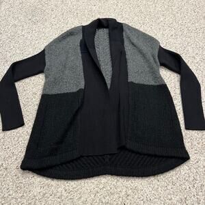 Smartwool Open Front Cardigan Sweater Sz M Black Gray Wool Blend Cozy Granola